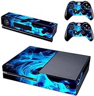 UUShop Protective Vinyl Skin Decal Cover for Microsoft Xbox One Console wrap sticker skins with two Free wireless controller decals Blue Fire Flame(NOT for One S or X)