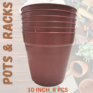 10 INCH HARD ROUND POT BIG POTS FOR INDOOR AND OUTDOOR PLANT POT MALAKING PASO MAKAPAL Red 6 PCS