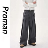 【READY STOCK】ProMan Seluar Sut untuk Lelaki, Rekaan Berlipat, Warna Pepejal, Longgar Trend Fesyen Ke
