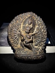 藏傳大威德金剛擦擦佛像 高度13cm，寬11.5cm，440克，背面棉花下面有裝