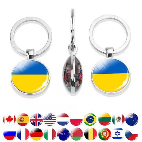 Global Countries Flag Keychain Ukraine Belarus UK France Russia USA Germany Spain Flag Double Side G