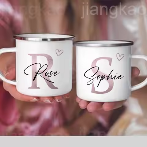 Personalized Mug Heart Initial with Name Coffee Cup Custom Tea Hot Chocolate Mugs Bride Bridesmaid M