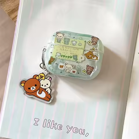 Korean Plaid Rilakkuma Earphone Cases Shockproof Cover for Apple Airpods 5 4 3 2 Airpods Pro3 Pro 2 