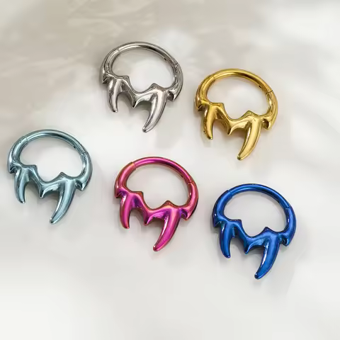 ASTM F136 TItanium Piercing Heart Totem Errings Fangs Hinged Clicker SEG Helix Anodized Punk Body Je