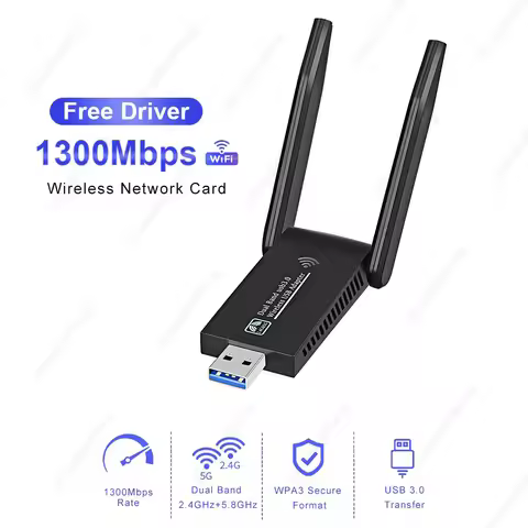 WiFi Bluetooth-Compatible Wireless Network Card 1300M USB 3.0 Adapter AC1300 With Antenna For Laptop