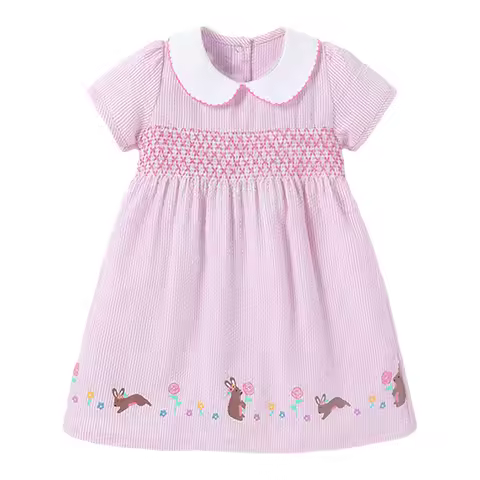 Little maven Girls Pink Beach Dresses Animal Rabbit Print Kids Party Dresses 2 Years Toddler Baby Pe