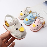 [Hely TOP] 0-2 yrs Baby Girls Boys Toddlers Close-toed Cartoon Duck Sandals, Kids' Soft sole Breathable Leather Summer Shoes Flats 1D467