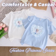 Kids Princess Flutter Sleeve Cotton T-Shirt | Mesh Sequin Print Summer Top for Girls
