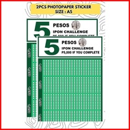 ❃ ♆ ◨ ◧ 2pcs Ipon Chart Guide Sticker Label Peso Sense Ipon Challenge Photopaper Sticker A5 size