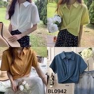 BL0942 Cross Hem Knot Shirt Blouse