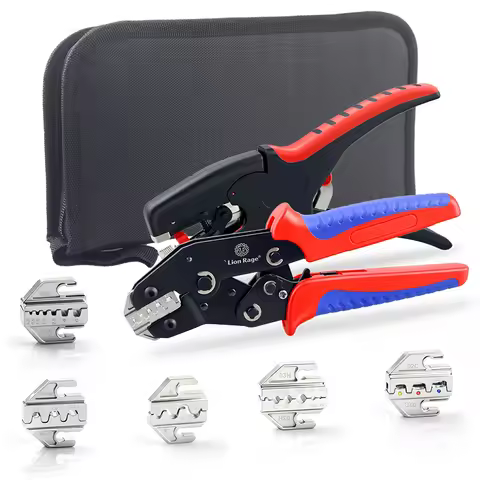 Crimping Tool 68B with 5 Interchangeable Dies & Wire Stripper Multi-Function Ratchet Crimping Pliers