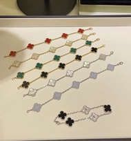 【水貝定製18K金】VC風四葉草五花手鏈｜紅玉髓/黑瑪瑙/白貝母｜銀鑲嵌｜香港順豐包郵