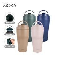 【WOKY 沃廚】 (買一送一) –[●●]渾圓杯-手提雙層陶瓷易潔層保溫杯550ml