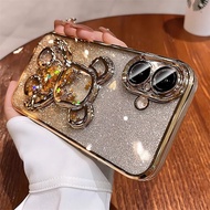 [Desert Titanium] Luxury Cute Glitter Liquid Sand Bear iPhone Case for iPhone 16/15/14/13/12 Pro Max
