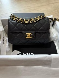 Chanel 25P 黑金荔枝皮雙鏈MINI CF 多種揹法可手拎可側揹 小爆款18CM 現貨