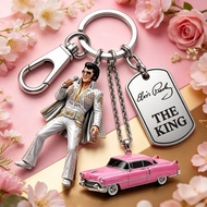 Elvis Presley The King Metal Keychain Retro Singer Figure Pendant Pink Bag Charm Collectible Ornamen