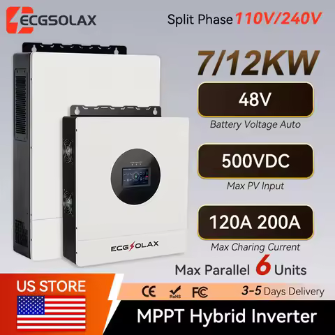 ECGSOLAX 7KW 12KW Hybrid Solar Inverter 48V 110V 240V Split Phase Pure Sine Wave Inverter With MPPT 