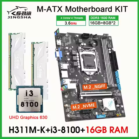 JINGSHA H311 LGA1151 motherboard cpu ram combo with core i3 8100 + 2*8GB DDR4 placa mae Kit 1151 pc 