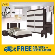 Queen 8 x 8 Bedroom Set 8823/ Set Bilik Tidur (Wardrobe+Divan Bed+Dressing Table+Side Table)(Bedroom
