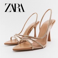 Zara Women's Shoes Natural Color Decorations Details Crystal Slingback Stiletto High Heels