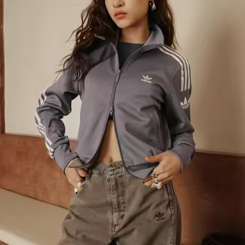 Adidas genuine Three Stripes Women's Outdoor Stand Collar Crop Jacket KB4516