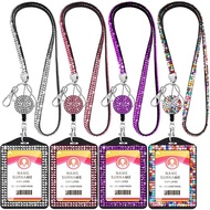 4 Sets Rhinestone Lanyard ID Card Holder Crystal Retractable Badge Reel Rhinestone Neck Lanyard Card Holder