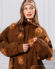 The SRT X13 (TJK231) Monster Oversized Jacket Brown- แจ็คเก็ตโอเวอร์ไซส์ สีน้ำตาล คอตั้ง ซิปหน้า บุ