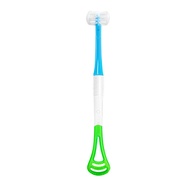 Kids Toothbrush & Tongue Cleaner 3-Sided Tooth-Hugging Toothbrush Silicone Tongue Scraper Training B