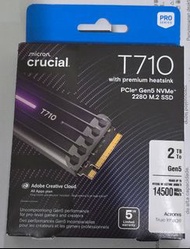 [全新未開] Crucial T710 SSD 2TB M.2 NVMe PCIe 5.0 x4, 2TB, 有 heatsink