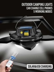 太陽能 LED 露營燈高功率戶外燈泡帳篷燈 USB 可充電工作燈帶鉤釣魚燈籠遙控