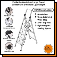 Foldable Aluminium 4/5/6 Step Large Board Ladder with D Handle Lightweight Wide Steps | Foldable | Space Saving | Large