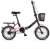 Fashionable Simplicity 16 Inch Folding Bike Single Speed Low Step-Through Steel Frame Foldable Compact Bicycle with Comfort Saddle and Rack for Adults Pink