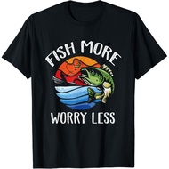 Fish More Worry Less - Fisherman - Funny Fishing Lover T-Shirt