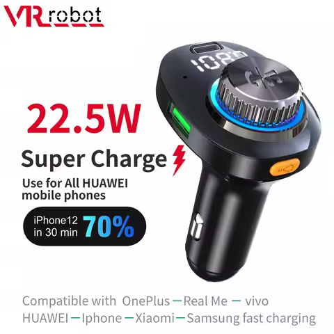 VR Robot 23W PD Type-c+QC3.0 Fast Car Charger FM Transmitter Bluetooth 5.0 Car MP3 Player Wireless H