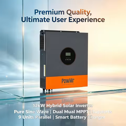 PowMr 12kW Hybrid Solar Inverter 48V Pure Sine Wave Dual MPPT 150A Charger Max 500V PV Input Up to 9