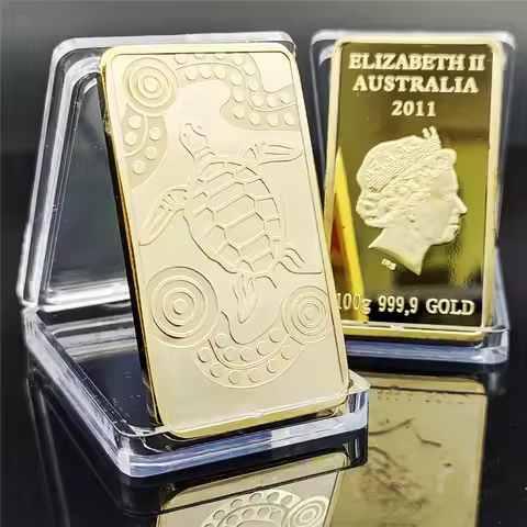 1Pcs Oceania AU Turtle Coin 999 Gold Square Gold Bullion Elizabeth Head Bar Tortoise Commemorative C