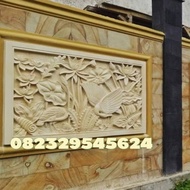 ukiran batu alam untuk dinding pagar /rumah motif bangau dan teratai