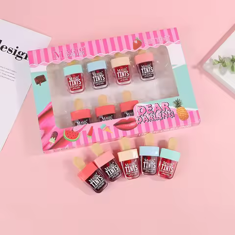 12Pcs Korea Fruit Lip Tint Ice Cream Lip Gloss Moisturizing Longlasting Non-sticky Liquid Lipstick L