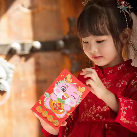 50 Pcs C5 Chinese New Year Money Pockets Cartoon Red Envelope Festival Envelopes Dragon