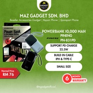 《FREE WARRANTY》PINENG POWERBANK 10000MAH Support 22.5w BUILD IN CABLE SUPER SMALL SIZE FA (PN-831PD)