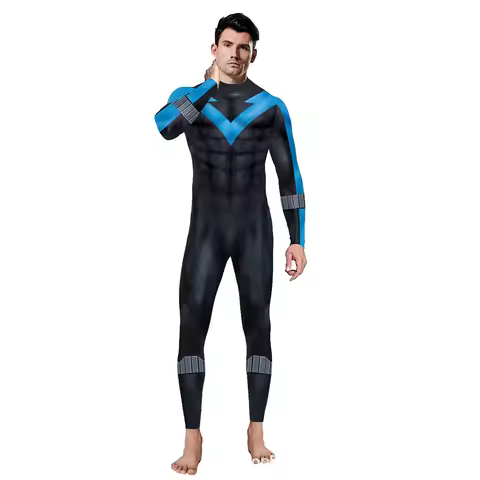 Superhero Nightwing Men Cosplay Zentai Bodysuit Dick Grayson Jumpsuit Costume Halloween Party Cospla