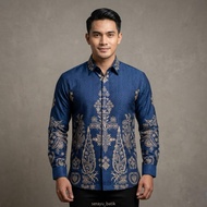 Men's Dobby Batik Long Sleeve Navy Batik New Premium Dobby Batik Motif Ready Stock