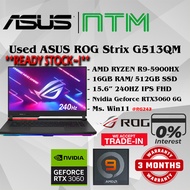 #RG243 USED ASUS ROG STRIX G513QM R9 Gaming Laptop AMD RYZEN R9-5900HX 16GB 512GB SSD NVIDIA RTX3060
