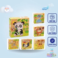 6-sided 9-piece multi-dimensional 3D wooden puzzle toy increases baby's intelligence