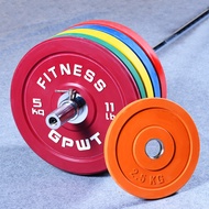 Colorful full-rubber barbell plates for gym competitions, large-hole weightlifting barbell high-elas