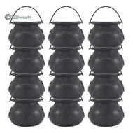 .12Pcs Mini Black Cauldron with Handle Halloween Mini Witch Cauldron Halloween Pot Candy Holder for 