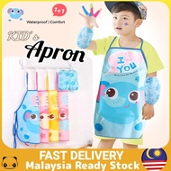 Apron Kalis Air Budak Kids Art Kitchen Apron Arm Sleeves Gloves Waterproof Washable Durable Cartoon 
