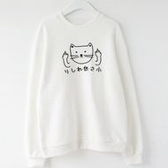 貓咪供三小 中性大學T刷毛 白色 日文りしれ供さ小貓之日catsday