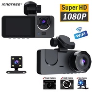 3-Channel Dash Cam Front Interior Rear 1080P Camera Recording WiFi Night Vision Loop Recording