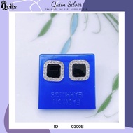 S925 Quiin Silver Earrings/Earrings - Square, round, painted black for women 0300B